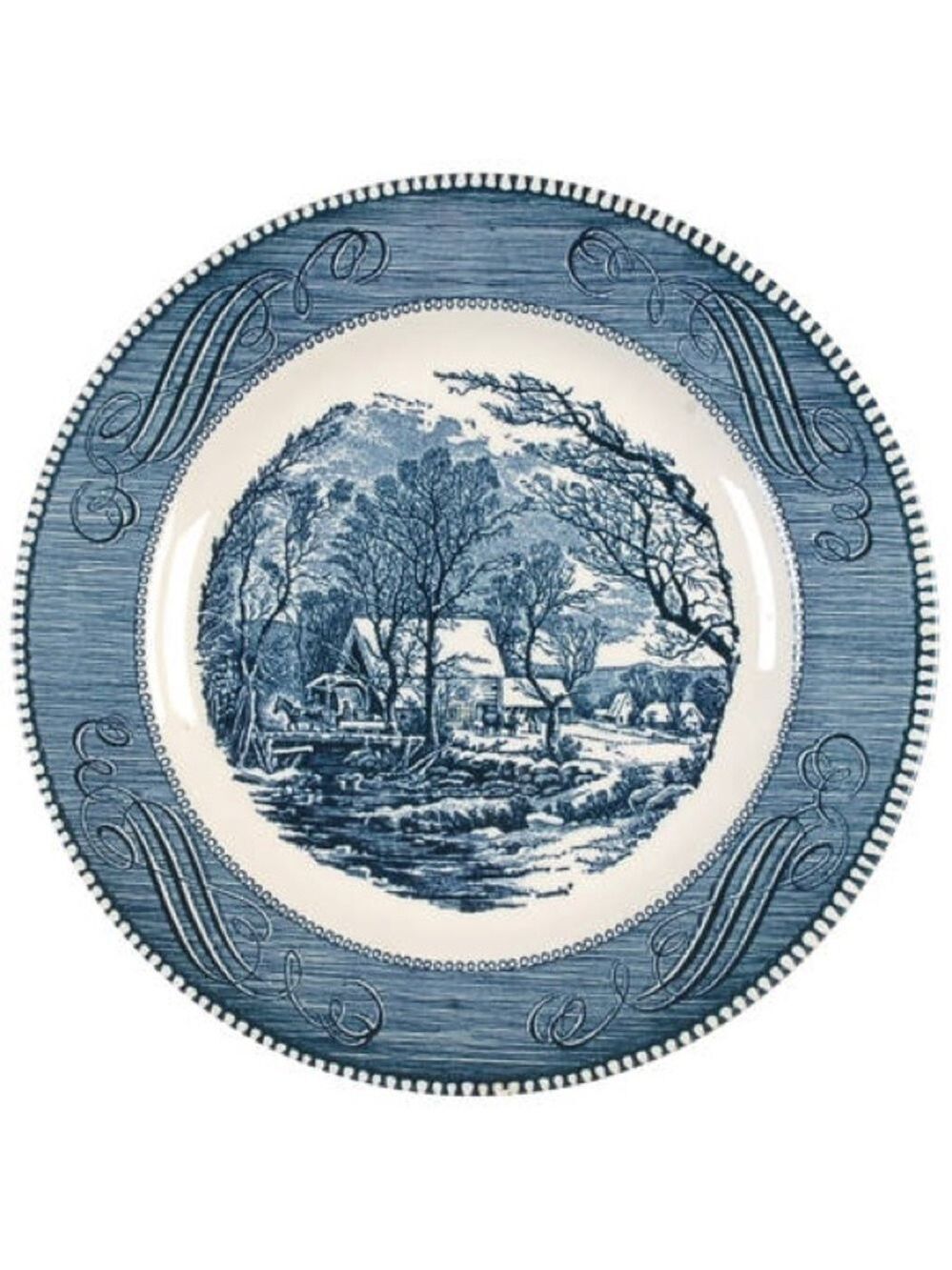 VINTAGE 50’-70’s Currie & Ives The Old Grist Mill Blue Scene Set of 2 Plates